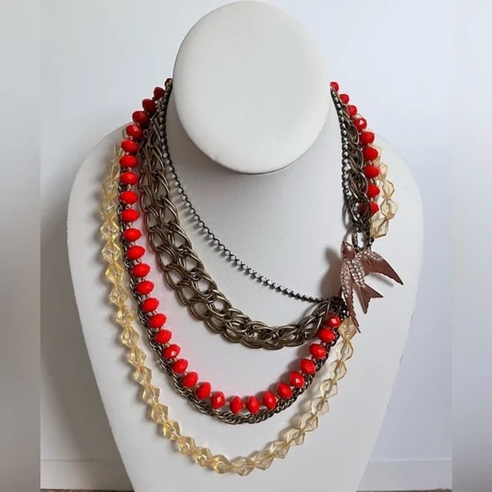 Multi-Layered Red and Gold Necklace